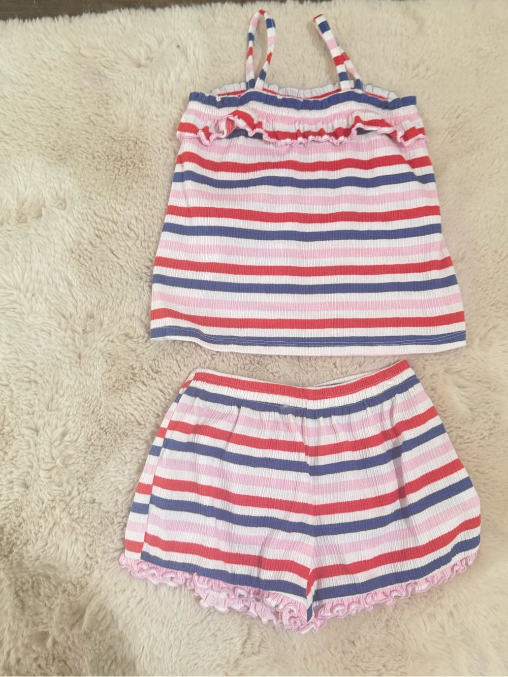 Old Navy Girls Pink Red Blue and White Striped Tank & Shorts Set